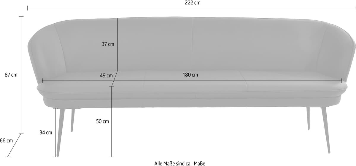 K+W Komfort & Wohnen "ZOOM" 3-Sitzer Polsterbank mit dekorativen Keder zypresse 21 B/H/T: 222cm x 87cm x 66cm, Leder Longlife BRONCO