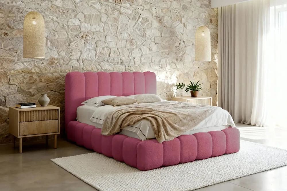 Casanova Paris Lit coffre tissu chenille 160x200cmcm rose foncé Rose 230x127x160cm