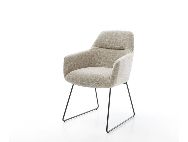 Chaise de salle à manger Pejo Flex tissu tissé doux beige pied trapèze noir resorts ensachés