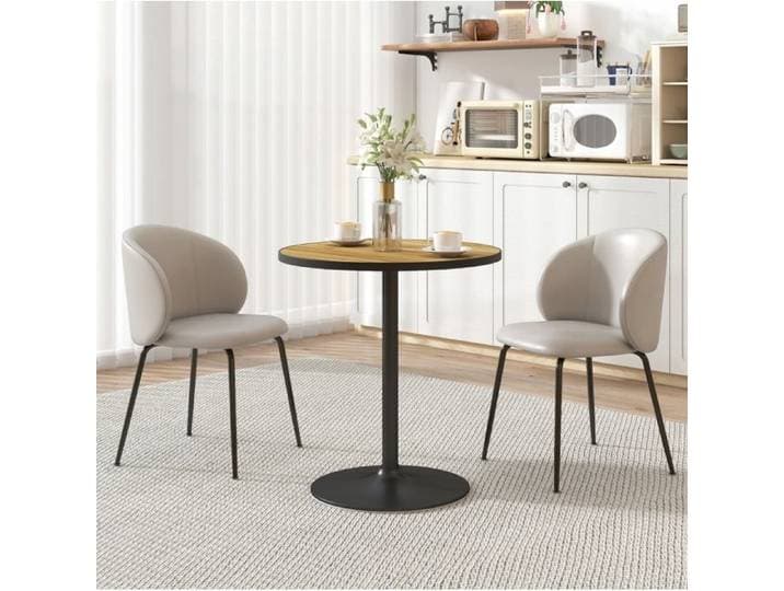 WOVREO Table à manger ronde 70 cm aspect chêne avec bord noir table de cuisine 2 à 4 personnes