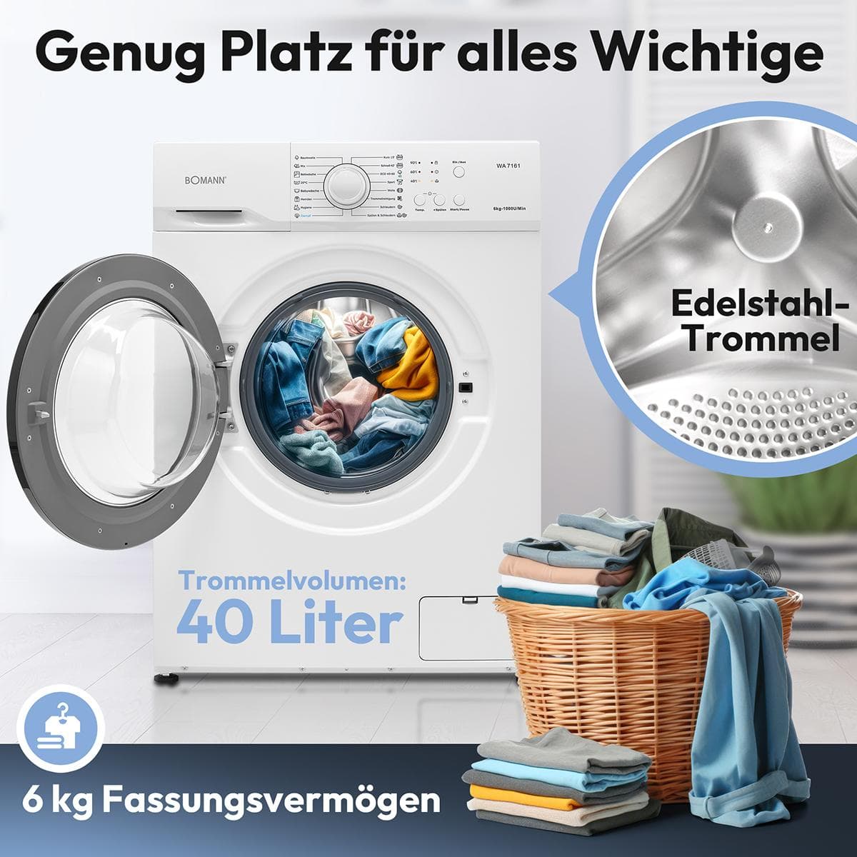 Bomann Waschmaschine 6kg | 1000 U/Min.