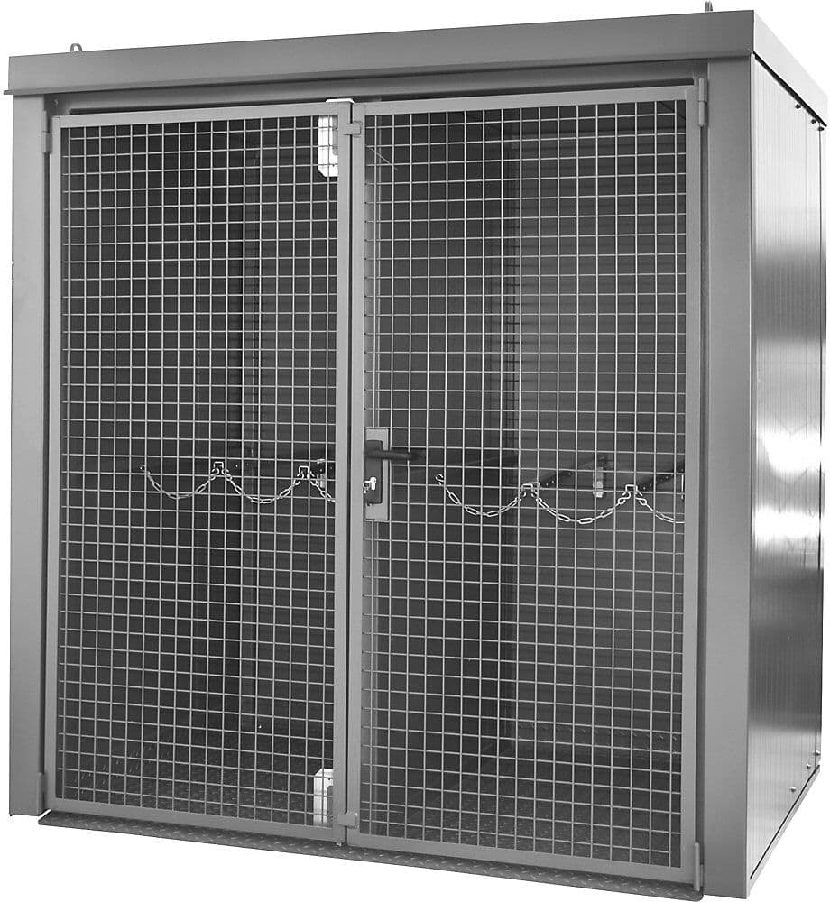 Gasflaschencontainer mit Trennwand, feuerbeständig, für 35 Flaschen mit Ø 230 mm, grau eurokraft pro