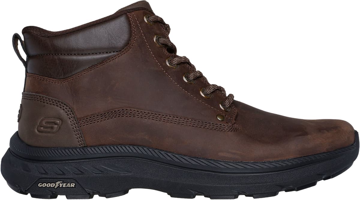 Schnürboots SKECHERS "POLLARD-WAYLON", Herren, Gr. 45, Textil, braun (dunkelbraun), Leder, Schuhe Schnürboots, Winterboots, Schnürschuh mit Goodyear Laufsohle, Topseller