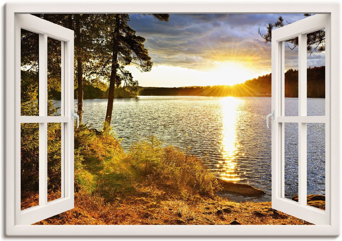 Leinwandbild ARTLAND "Sonnenuntergang im Algonquin Park", bunt (farbe bild(er): bunt), B:70cm H:50cm, Bilder, Leinwandbild, auf Holzrahmen gespannt farbe bild(er): bunt B/H/T: 70cm x 50cm, Leinwandbild Fensterblick Querformat, 1 Stk.