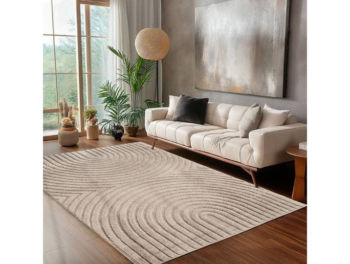 Carpettex Tapis de Salon 160x230 cm Beige à Poils Longs Design Scandi Boho Effet Relief DModerne pour Table Basse