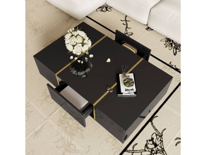 Table basse Table basse rectangulaire Salon Table basse moderne en noir brillant et 2 tiroirs