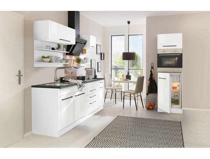 Küchenzeile KOCHSTATION KS-Tulsa , weiss (küche: weiß, korpus: weiß, arbeitsplatte: anthrazit), B:290cm T:60cm, Komplettküchen-Sets, Küchenzeile, ohne E-Geräte, Breite 290 cm, schwarze Metallgriffe, MDF Fronten
