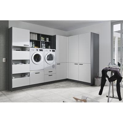 Schrank-Set EXPRESS KÜCHEN "Arta", grau (weiß, anthrazit), B:310cm, Holzwerkstoff, Kastenmöbel-Sets, Mehrzweckschrank, vormontiert, mit Soft-Close-Funktion, Stellbreite 310x190cm
