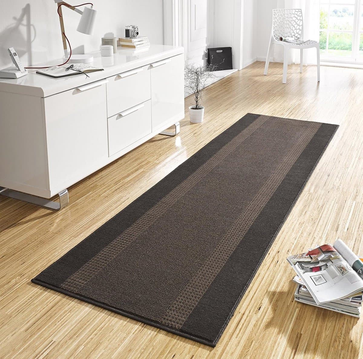 Moderne Tapijtloper met Band, Laagpolig Polypropyleen, Breedte: 80 cm, Lengte: 500 cm