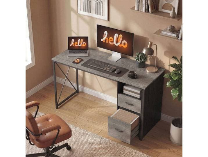 Bureau d'ordinateur industriel 120 x 50 cm gris clair avec compartiment et 2 tiroirs pour bureau