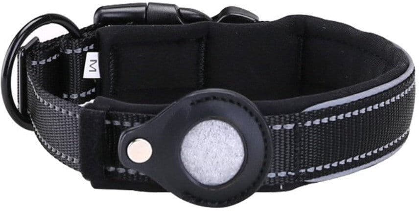 INCOVER Hundehalsbånd med AirTag 1. & 2. Gen. Læder Cover & Reflekser - M - 40-45 cm.
