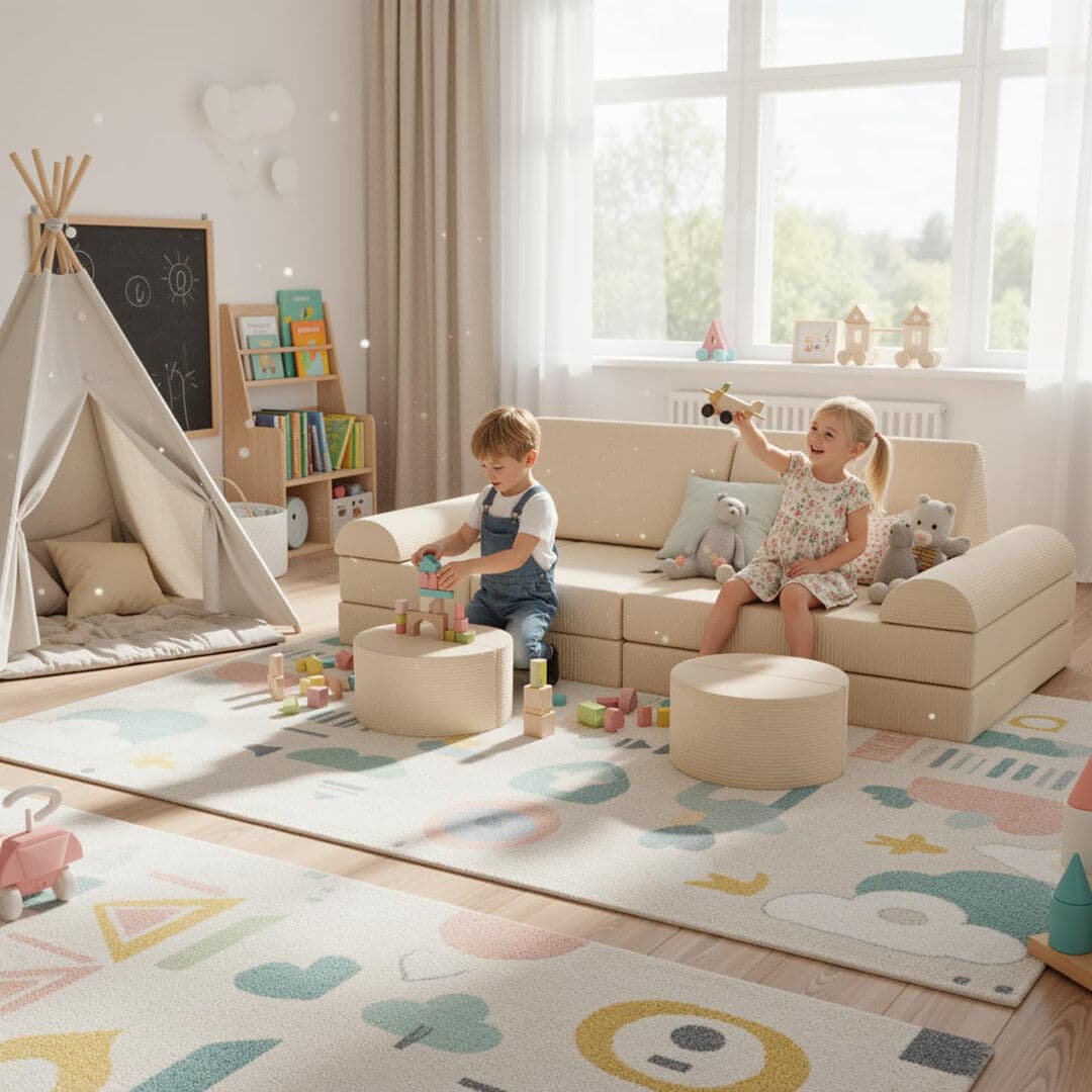 Isabelle & Max Plastic Kids Sofa / Sectional Beige 44cm H X 140cm W X 70cm D;44