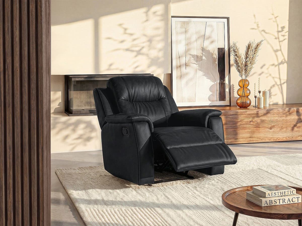 Vente-unique Relaxfauteuil EVASION van leer - zwart