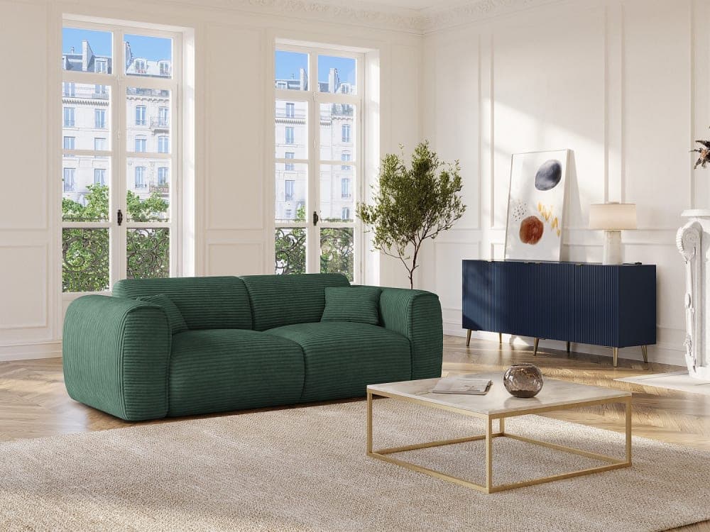 vente-unique.com Canapé convertible velours 3 places vert sapin Vert 216x73x100cm