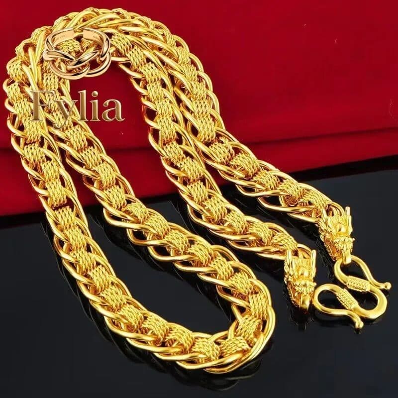 NONE Fylia Jewelry   High-end fashion 24K real gold Dragon Head necklace au9999 Gold fashion men handsome advanced sense star chain