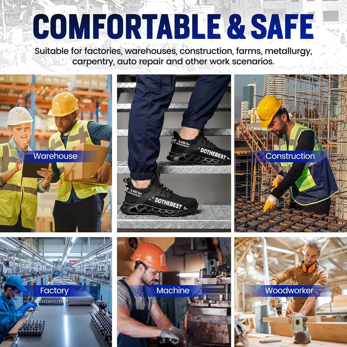 NONE Industrial Work Shoes for Men Steel Toe Anti-Puncture Safety Sneakers Comfortable Lightweight Protective Footwear Halloween Gift