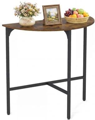 Costway Half-moon Console Table Semi-circular Industrial Sofa Couch Table-Rustic Brown