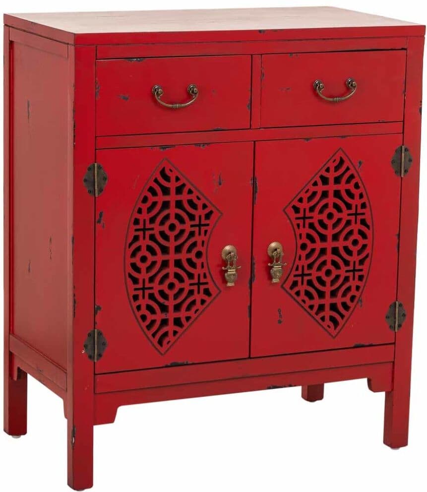 Wanderlust deco Recibidor de madera con 2 cajones y 2 puertas rojo 66x36x78