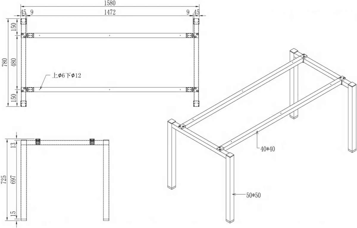 B2B Partner Podstawa stołu SQUARE, 1600 x 800 x 725 mm, szaro-srebrny