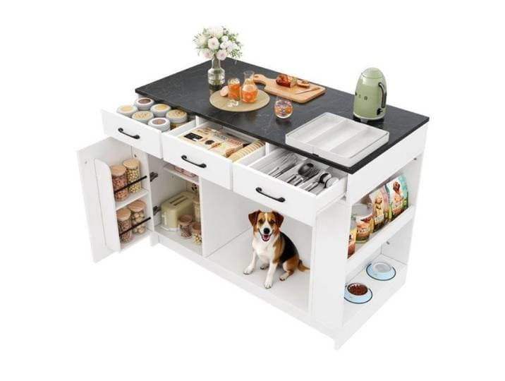 Îlot Central Cuisine Salon avec espace de repos intégré pour animaux pour chats et chiens 120x60x90cm ILOT CENTRAL