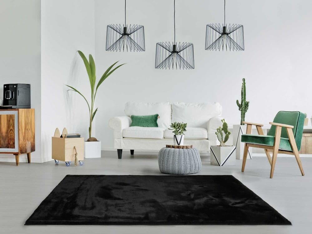 Atticgo Alfombra redonda lavable shaggy negro 120x120 cm