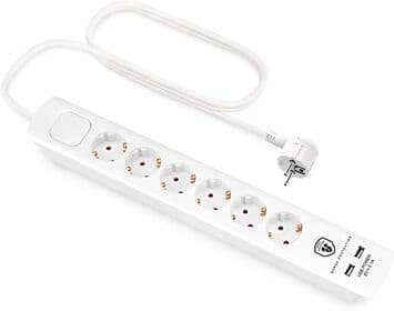 Andersson ELS 5.1 - 6 way with switch, USB 5V 2.1A, 1,5m White