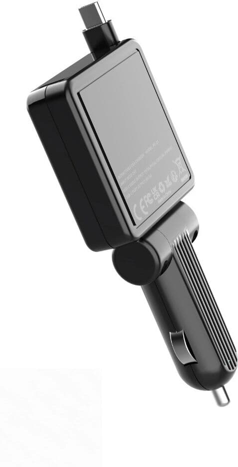 INF Chargeur voiture PD30W à câble rétractable pour véhicules 12V-24V, sortie jusqu'à 45W, USB-C, gris