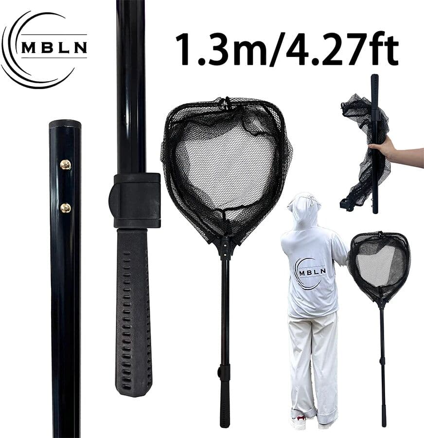 NONE MBLN Brand Telescopic Aluminum Alloy Fishing Net Pole with Anti-Scratch Rubber Coating Folding Square Net Positioning Design