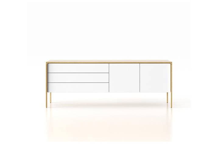 PUNT MOBLES buffet meuble TACTILE structure en chêne avec 3 tiroirs et 2 portes (Blanc - MDF E1 et bois)