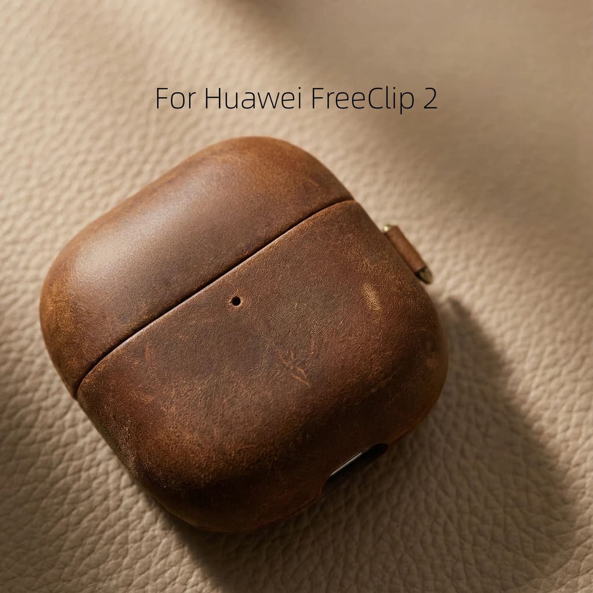 NONE Case for Huawei FreeClip 2 Genuine Crazy Horse Leather Earbuds Case Vintage Style Full Coverage Protective Case Durable