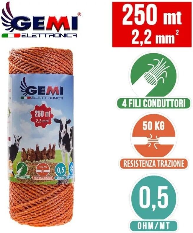 Gemi Elettronica Electric fencing complete kit with 220v energizer and 250m 2.2mm² wire for iron posts for electric fence gemi
