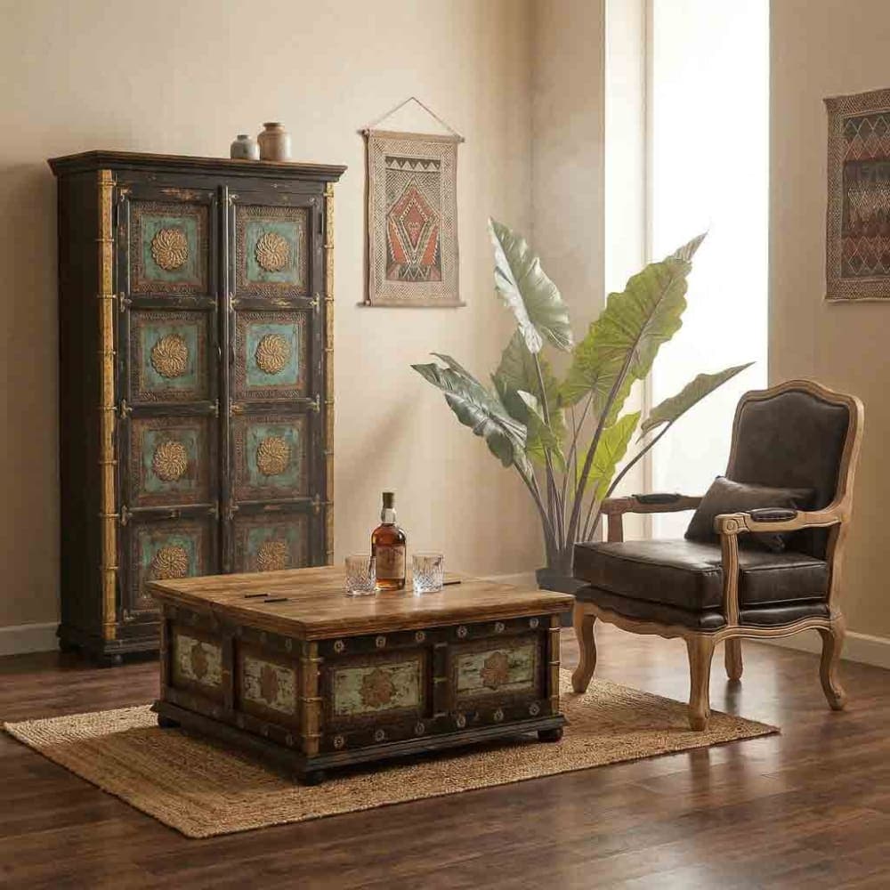 Wanderlust deco Armario de madera artesanal negro 102x44x183 alt. Cm