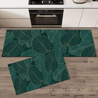 Uplift Treasures Green Leaves Absorbent Non Slip Kitchen Floor Mat 1 Style 50cmx160cm 1pc