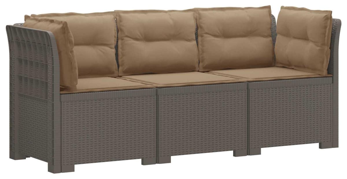 vidaXL 3-Sitzer Garten Sofa mit Kissen Rattan-Look PP Hellgrau