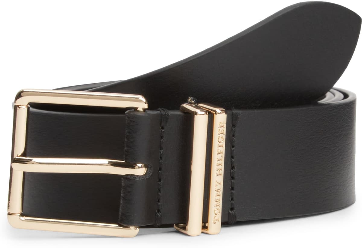 Ledergürtel TOMMY HILFIGER "TH SQUARE", Damen, Gr. 100, schwarz, Rindsleder, Gürtel Ledergürtel, mit doppelter Gürtelschlaufe und eckiger Schnalle schwarz 100