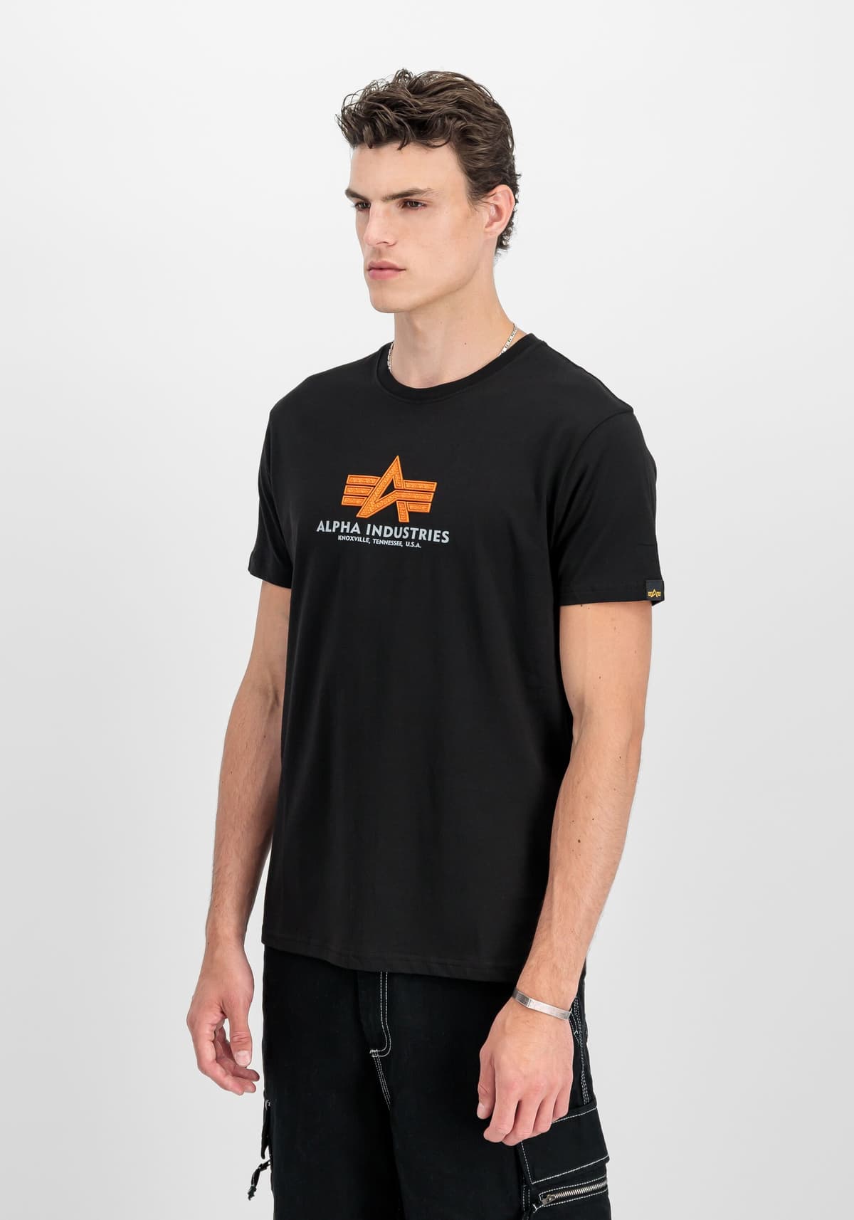 T-Shirt ALPHA INDUSTRIES "Basic BL Rubber T-Shirt", Herren, Gr. S, schwarz, Obermaterial: 90% Baumwolle, 10% Polyester, Shirts T-Shirt