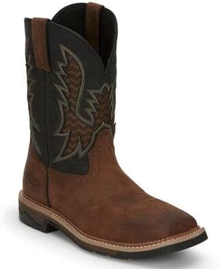 "Justin Original Workboots Bolt 11"" Square Toe (Men's) in Pecan/Black, Size 14 D, Leather"