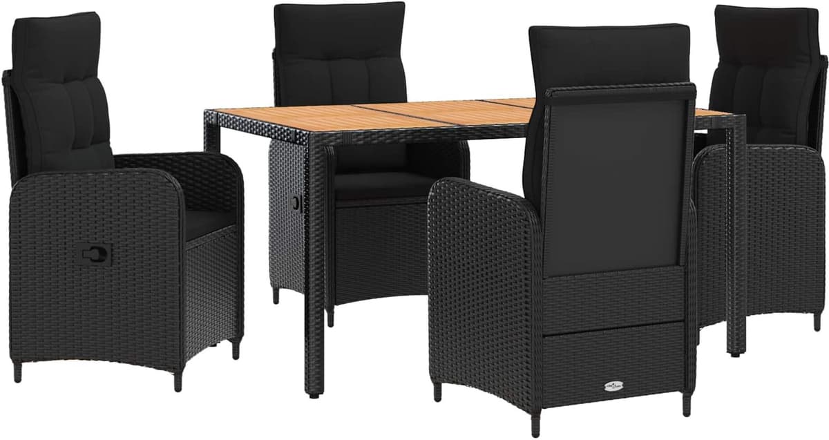 vidaXL Ensemble de repas extérieur 5 pc Noir 150 x 90 x 75 cm