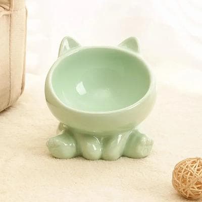 Inspire Select Ceramic Elevated Cat Bowl Tilted High Foot Pet Food & Water Bowl For Neck Protection light Green