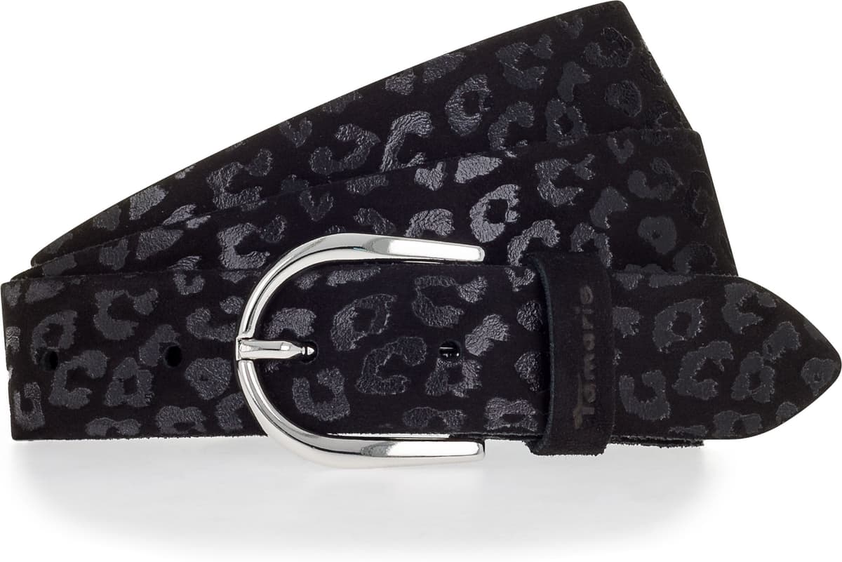 Ledergürtel TAMARIS, Damen, Gr. 90, schwarz, Rindsleder, Gürtel Ledergürtel, schiemernde Prägung im Animal-Design schwarz 90