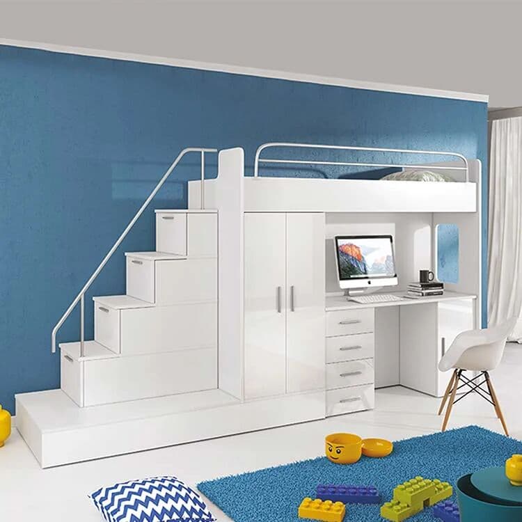 garneroarredamenti Letto a soppalco con armadio 324x180cm bianco 2 letti Diego Gihome®