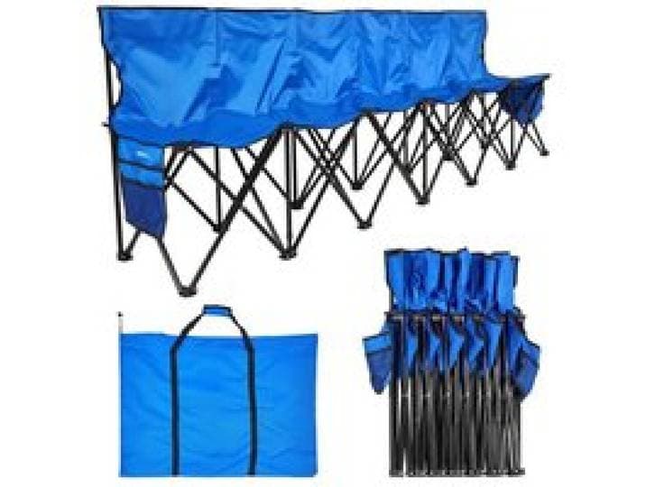 VEVOR Draagbare Team Bench Campingbank (4 personen) met zijvakken en draagtas, opvouwbare bank met rugleuning, zijbank, zijzitje voor voetbal, honkbal, buiten, blauw
