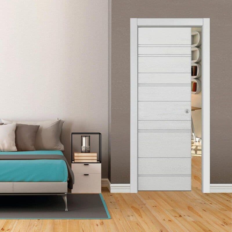Leroy Merlin Porta interna scorrevole Mast Incisa in legno laccato colore grigio, L 70 x H 210 cm, apertura reversibile