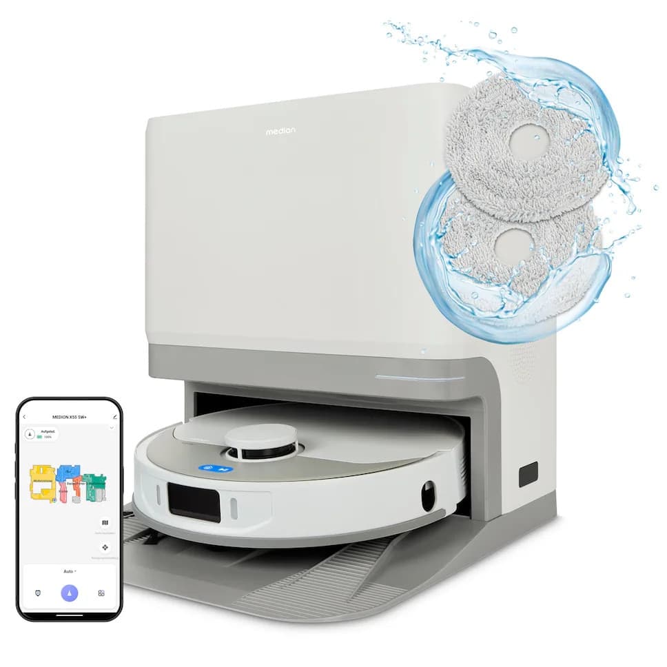 Medion MD12039 X55 SW+ Saug-Wischroboter mit Lasernavigation und Absaugstation