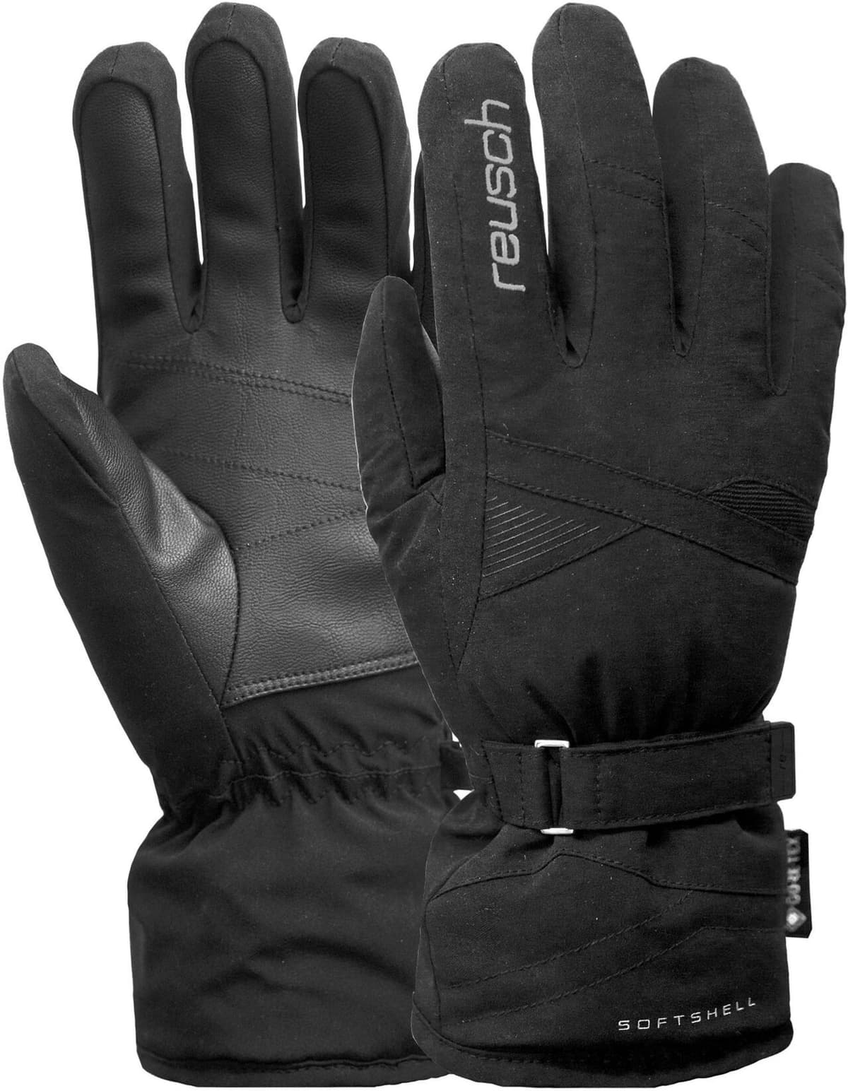 Skihandschuhe REUSCH "Anita", Damen, Gr. 7, schwarz (schwarz, silberfarben), 11% Lederimitat, 87% Polyester, 2% Elasthan, Handschuhe, mit wasserdichter Membran