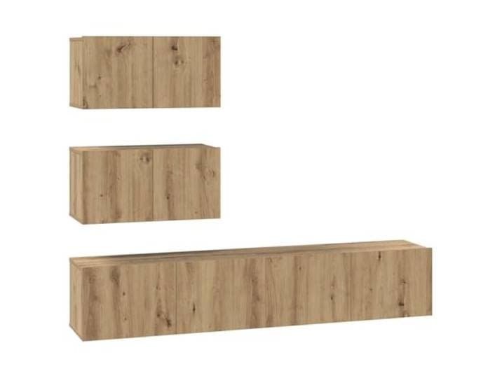 hliofuir TV-Board Wandmontiert 4er Set Lowboard Artisan-Eiche Schwebendes Hängeelement für Wohnbereich oder Schlafzimmer mit Scharniertüren und vielseitig nutzbarem Stauraum.