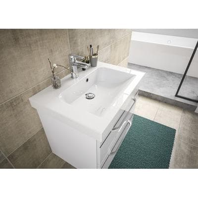 Waschtisch SAPHIR "Serie Balto Mineralmarmor-Waschtisch mit Unterschrank, 64,4 cm breit", weiß (weiß hochglanz, weiß hochglanz), B:64,4cm H:55,6cm T:46cm, Waschtische, Waschtisch, Waschplatz mit 2 Schubladen, Badschrank in verschiedenen Ausführungen