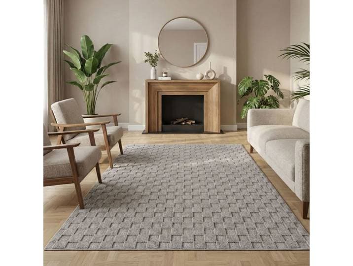 Carpetsale24 Tapis 280x370 cm Gris Design à Carreaux Bouclé Style Scandinave Moderne Tapis XXL pour Salon Salle à Manger Chambre