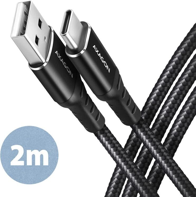 Axagon Braided USB 2.0 Cable USB-C male - USB-A Μαύρο 2m BUCM-AM20AB