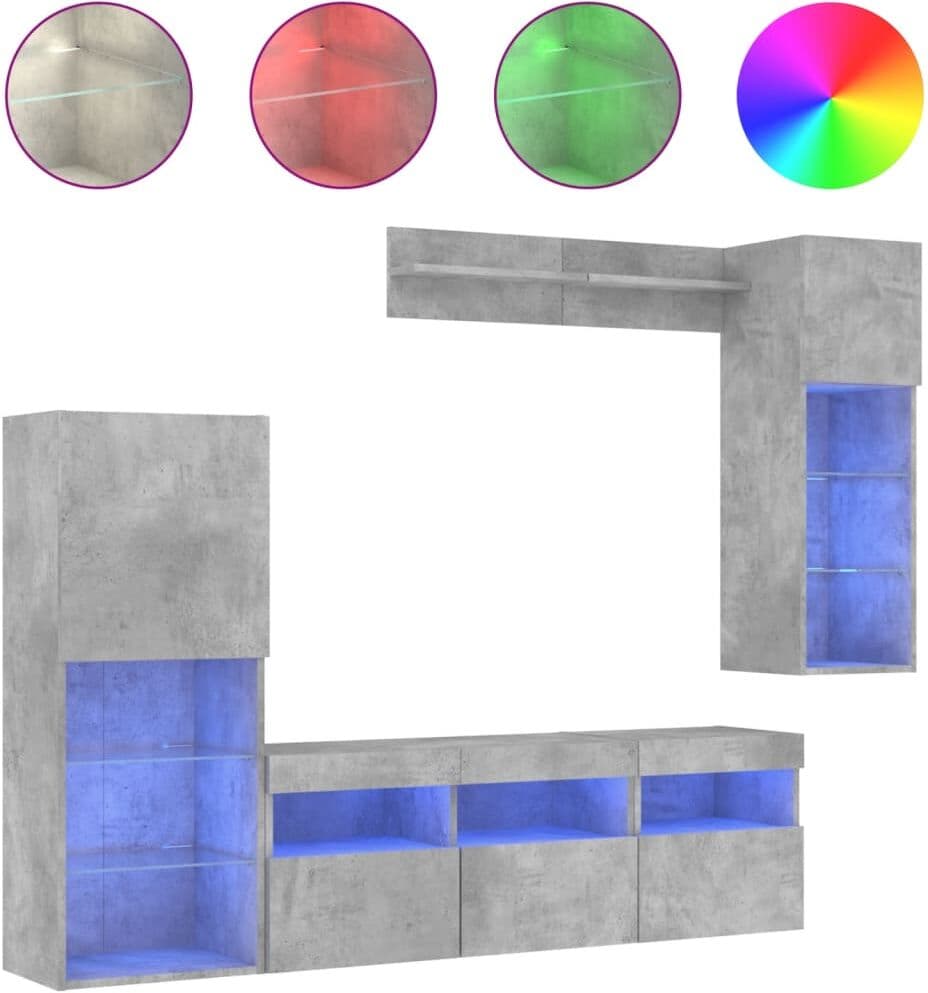 vidaXL Unités murales TV avec LED 6 pcs gris béton bois d'ingénierie
